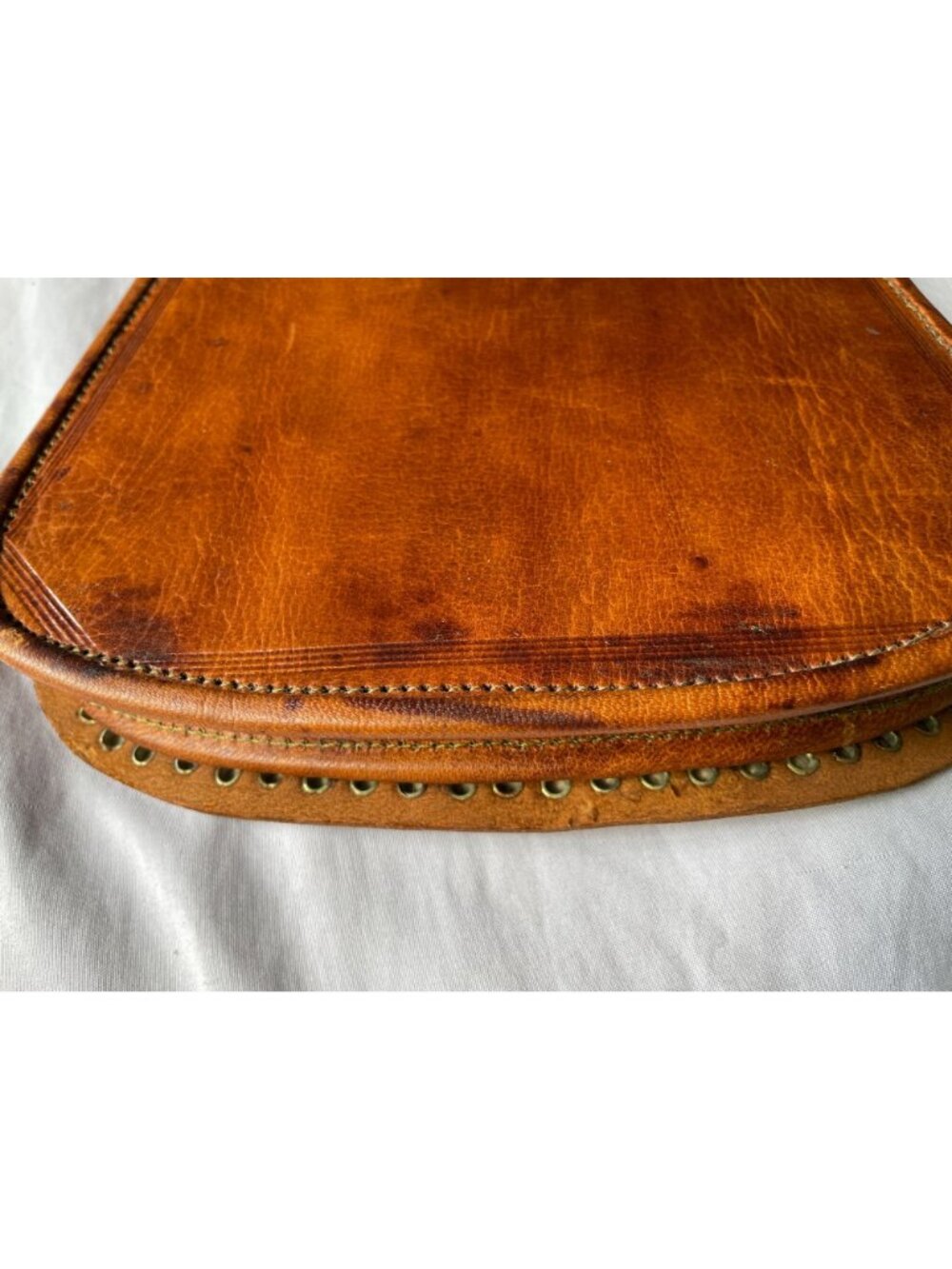 Vintage Moroccan Berber Leather Guerrab Bag Coin Studded Water Carrier 6x8 - Picture 5 of 14